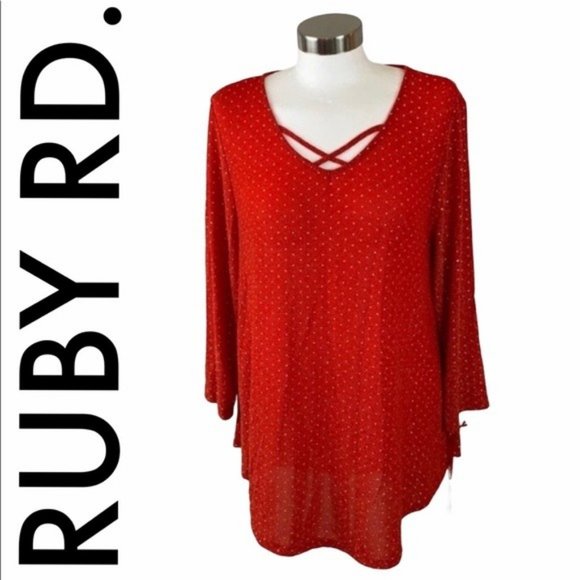 Ruby Rd. Tops Ruby Rd Nwt Red Gold Evening Top Size Medium Poshmark
